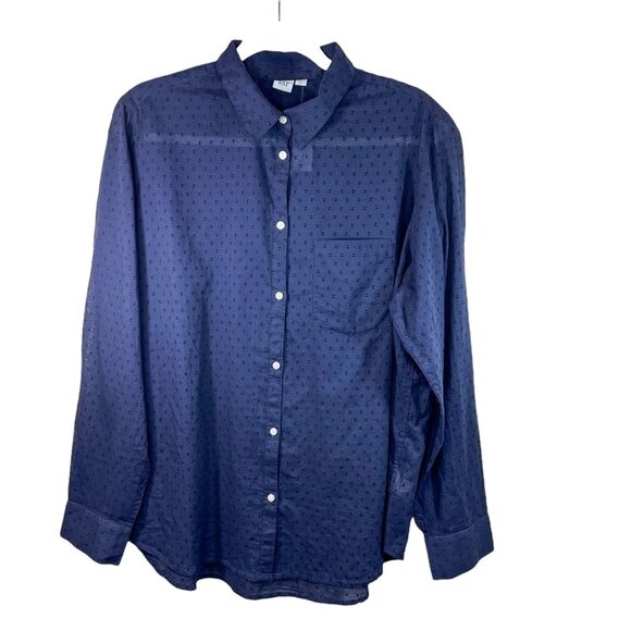 Gap NWT Button Down Boys XL Navy Blue Clip Dot Semi Sheer Shirt Size Extra Large - Picture 1 of 10